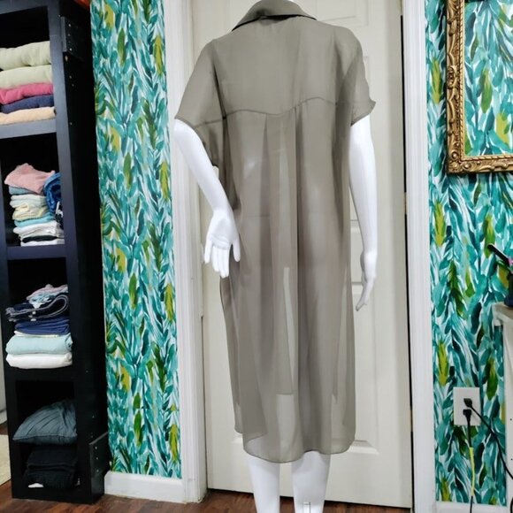Marla Wynne for Chico's Sheer Lagenlook Gauzy Chiffon Tie-Front Tunic Gray XS-L - Picture 4 of 12